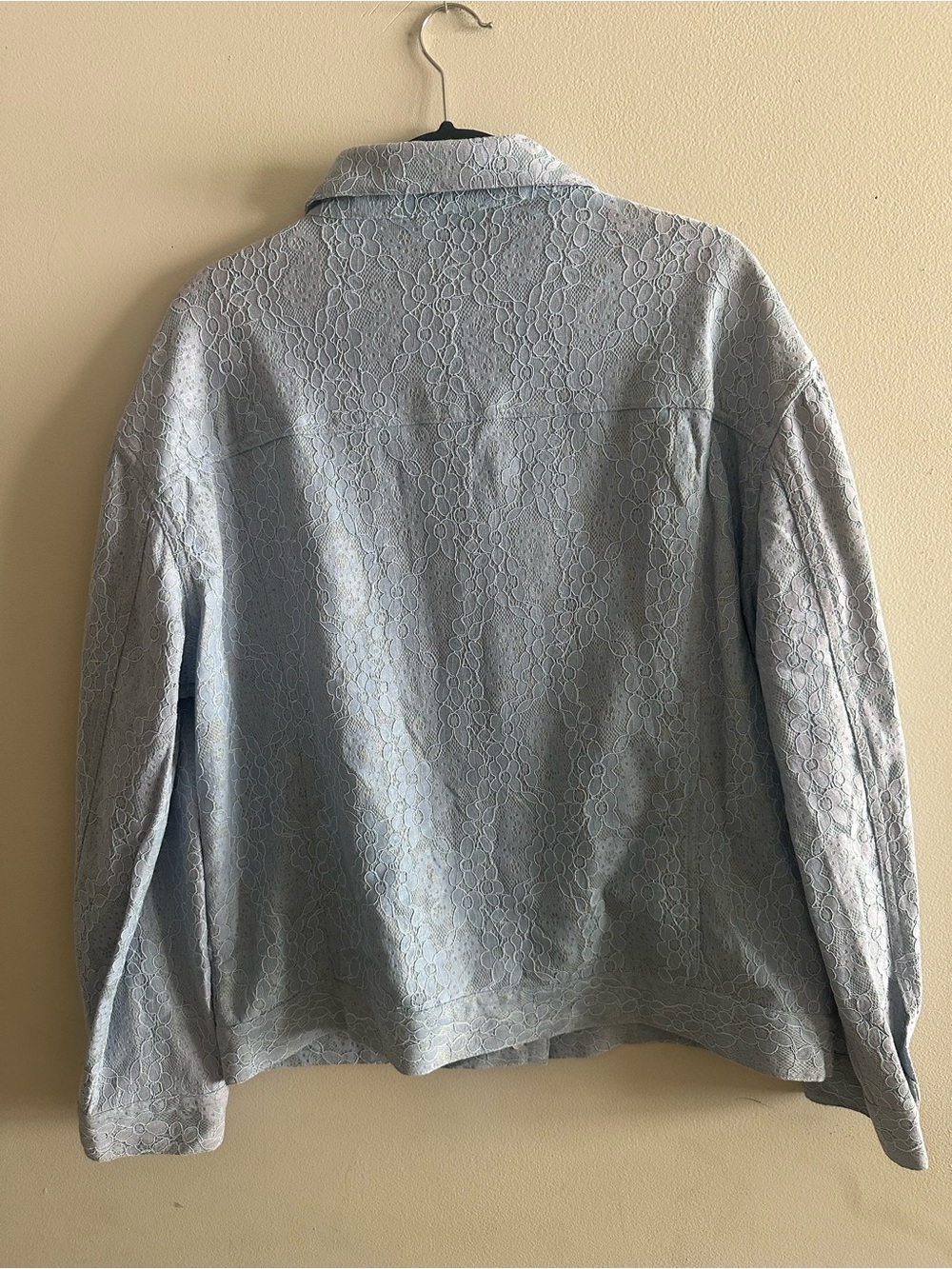Dolce Cabo Pale Blue Lace-Detail Jeans Jacket Size L - Picture 2 of 3